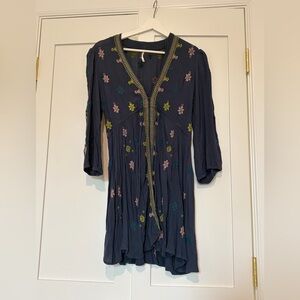Free People Embroidered Boho Tunic Dress with Pink & Lime Accents size S